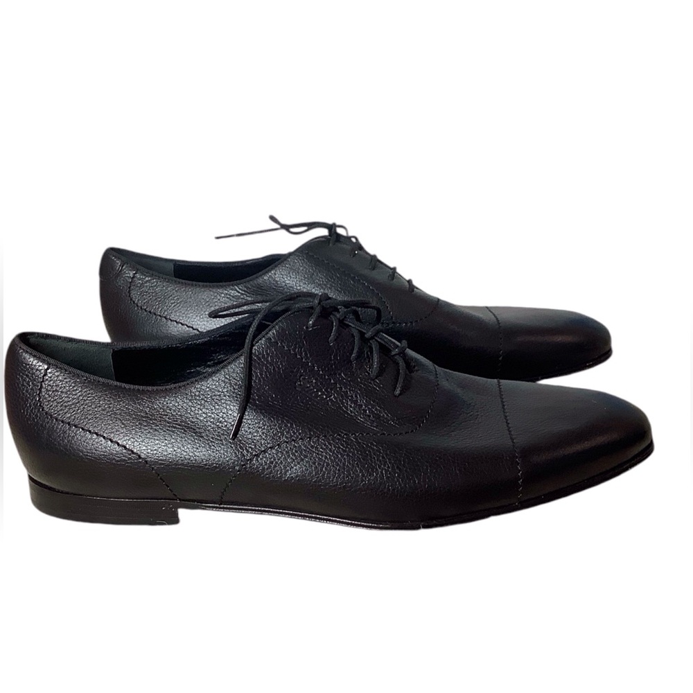 GUCCI MEN'S DESIGNER SHOES BLACK PEBBLED LEATHER OXFORDS Size 11.5 - Picture 2 of 7